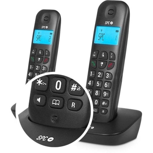 Telefono Fisso Senza Fili Pack Duo SPC Air Pro Nero Display Retroilluminato