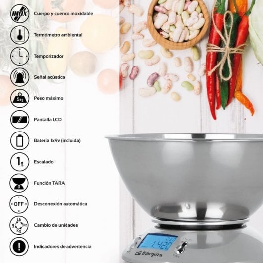 Orbegozo PC 2011 Báscula de Cocina con Bol Acero Inoxidable