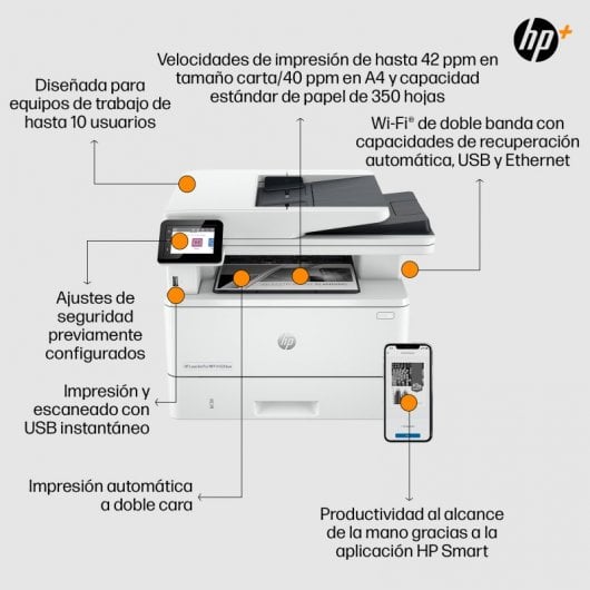 HP LaserJet Pro Stampante multifunzione 4102fdwe, Bianco e nero, Stampante per Piccole e medie imprese, Stampa, copia, scansione, fax, Stampa fronte/retro; Scansione fronte/retro; Scansione verso e-mail; Porta unità flash USB anteriore