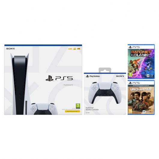 Sony PlayStation 5 + 2 DualSense + Ratchet & Clank + Uncharted: Colección Legado de los Ladrones
