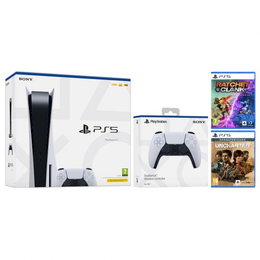 Sony PlayStation 5 + 2 DualSense + Ratchet & Clank + Uncharted: Colección Legado de los Ladrones