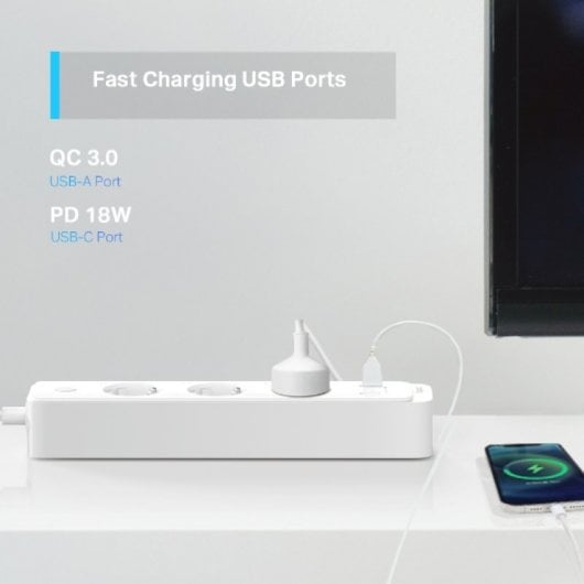 TP-Link Tapo P300 Regleta Inteligente WiFi 3 Tomas + 3 USB Carga Rápida Blanca