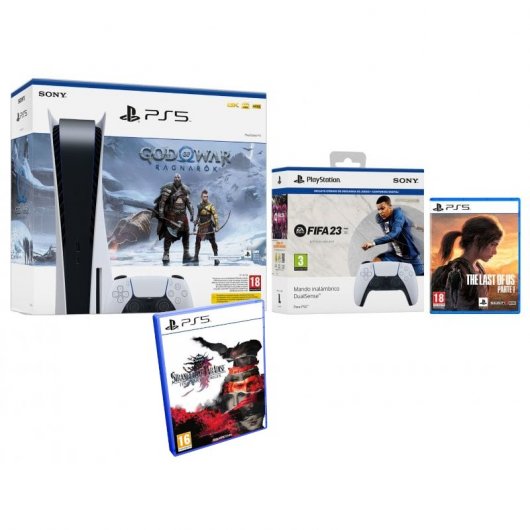 Sony PlayStation 5 + Pack DualSense FIFA 23 + God of War Ragnarök + The Last of Us Parte 1 + Stranger of Paradise Final 