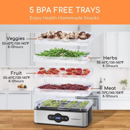 Aigostar Crispy Deshidratador de Alimentos 5 Bandejas 240W