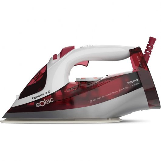 Solac S91869600 fer à repasser Fer à repasser à sec ou à vapeur Semelle en céramique 2800 W Cerise, Blanc