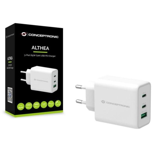 Carregador Conceptronic ALTHEA12W USB-C GaN 65W Quick Charge Branco