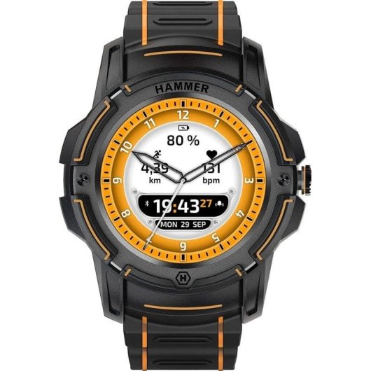 Hammer Watch Plus Bluetooth GPS 1.35" AMOLED Nero Resistenza Acqua IP68 SpO2 Frequenza Cardiaca