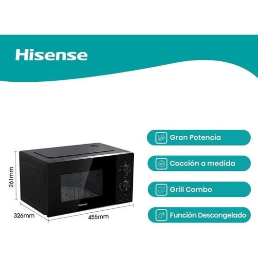 Microondas Hisense H20MOBP1G 20L 700W Grill Função Descongelar Preta