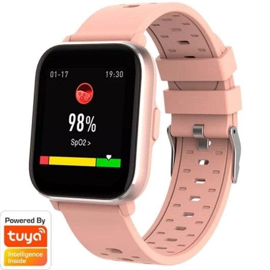 Denver SW-164 Bluetooth 38mm IPS Boîtier Rose Bracelet Noir Taille Unique IP68 SpO2 Pulsomètre