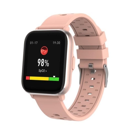 Denver SW-164 Bluetooth 38mm IPS Boîtier Rose Bracelet Noir Taille Unique IP68 SpO2 Pulsomètre
