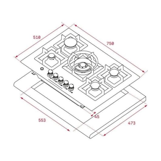 Placa de gas Teka EFX 70.1 5G AI AL DR CI 75 cm Acero Inoxidable