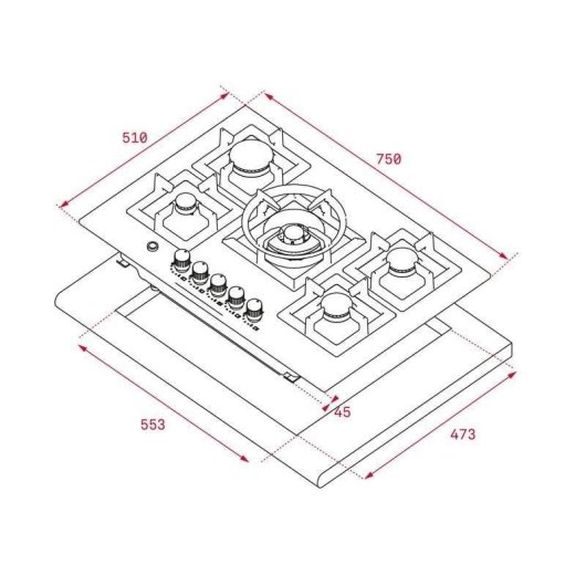 Placa de gas Teka EFX 70.1 5G AI AL DR CI 75 cm Acero Inoxidable