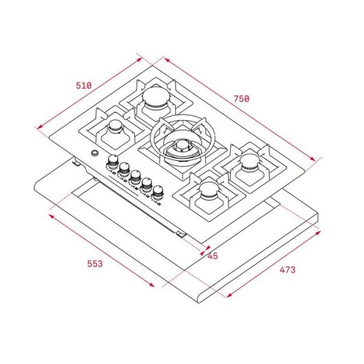 Placa de gas Teka EFX 70.1 5G AI AL DR CI 75 cm Acero Inoxidable
