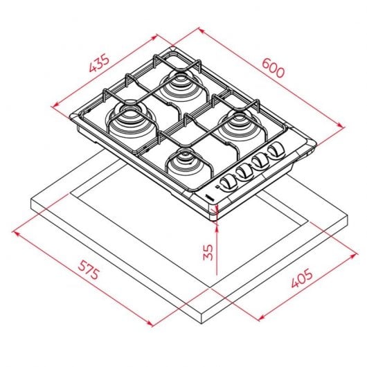 Teka HLX 540 KL Placa de Gas Butano 4 Zonas 60cm Acero Inoxidable