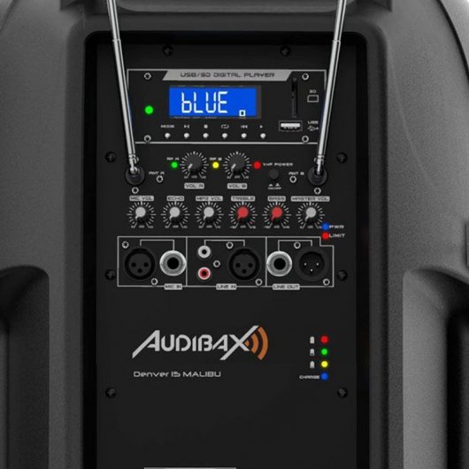 Audibax Denver 15 Malibu  Altavoz Activo PA con Ruedas, Efectos LED y 2 Micrófonos Inalámbricos 15” 250W Negro