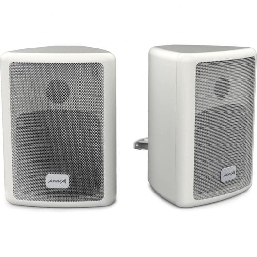 Audibax Pícolo PR-41W Paire d'enceintes bibliothèque et système audio HiFi avec support mural 75 W Blanc
