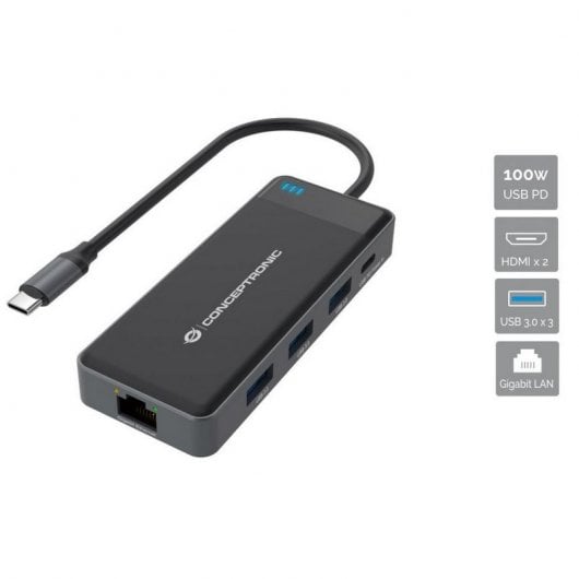 Docking station Conceptronic DONN14G 7 in 1 da USB-C 3.2 Gen1 a HDMI/USB-C PD 100 W/USB-A/RJ-45 Gigabit