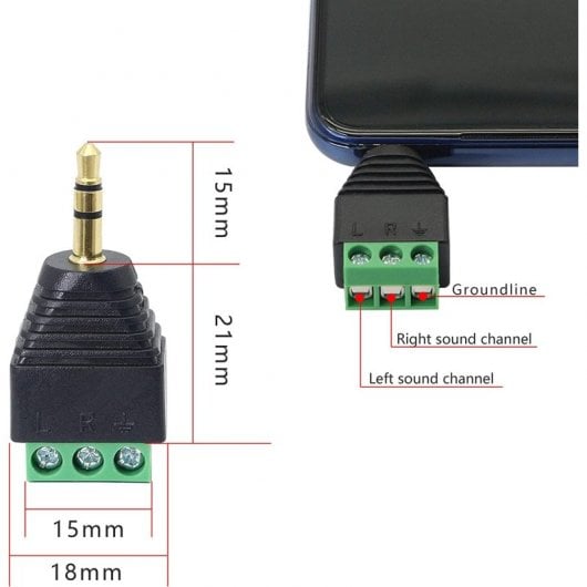 Goobay Conector Jack 3.5mm TRS Terminal de Tornillo 3 Pin Macho Negro
