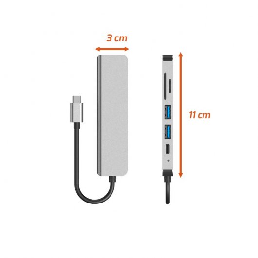 Hub PcCom Essential da USB-C a HDMI/USB-C 87W/USB 3.0/SD/microSD