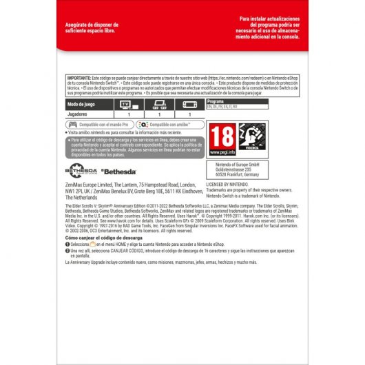 The Elder Scrolls V: Skyrim Anniversary Upgrade Nintendo eShop para Nintendo Switch
