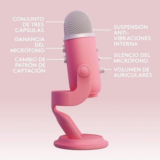 Blue Mic Yeti para The Aurora Collection Micrófono USB Multipatrón Premium con Blue VO!CE Rosa