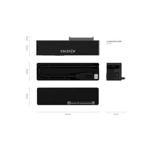 Adaptateur Aisens pour disques durs SATA 2,5"/3,5" vers USB-C 3.0 avec alimentation