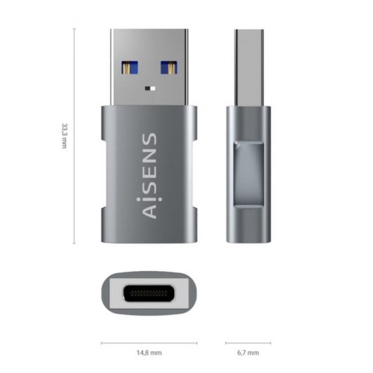 Aisens Mini Adaptador USB 3.2 Gen2 para USB-C Macho/Fêmea Cinzento