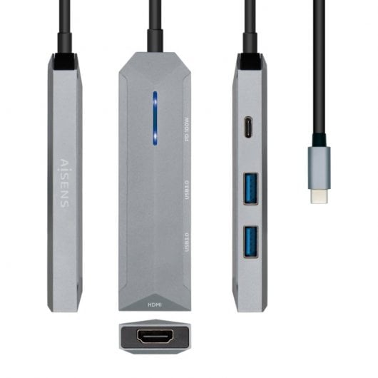 Aisens Docking USB-C 3.2 4 em 1 Multiportas Cinzento