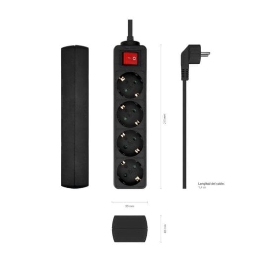 Multipresa Aisens A154-0650 4 prese interruttore protezione bambini 1,4 m nera
