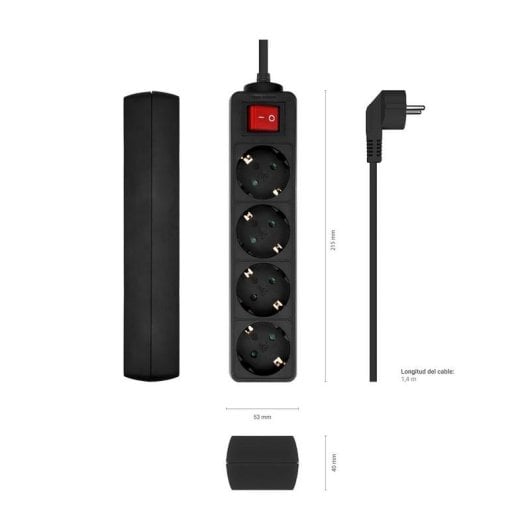 Multipresa Aisens A154-0650 4 prese interruttore protezione bambini 1,4 m nera