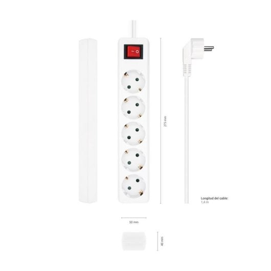 Multiprise Aisens A154-0651 5 Prises avec Interrupteur Protection Enfant 1,4 m