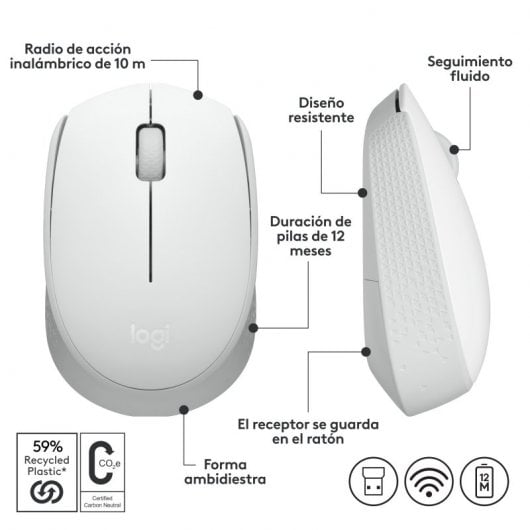 Logitech M171 Ratón Inalámbrico Blanco