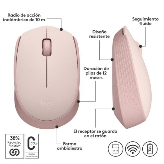 Logitech M171 Mouse RF Wireless Ottico Rosa