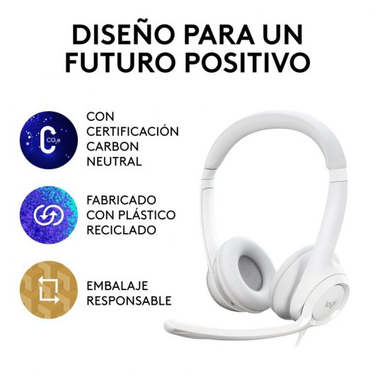 Logitech H390 Auriculares con Cable y Supresión de Ruido funciona con Chromebook Blancos