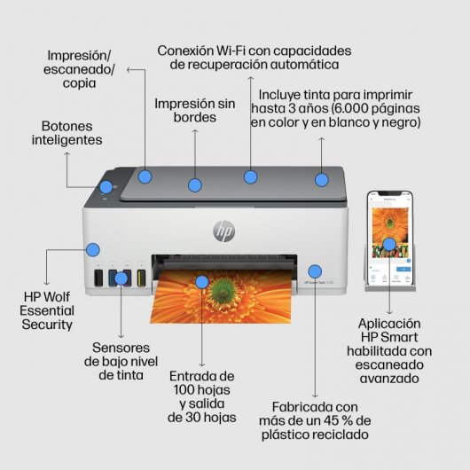 HP Smart Tank Stampante multifunzione 5105, Colore, Stampante per Abitazioni e piccoli uffici, Stampa, copia, scansione, wireless, Serbatoio stampante (tank) per grandi volumi di documenti, stampa da smartphone o tablet, Scansione su PDF