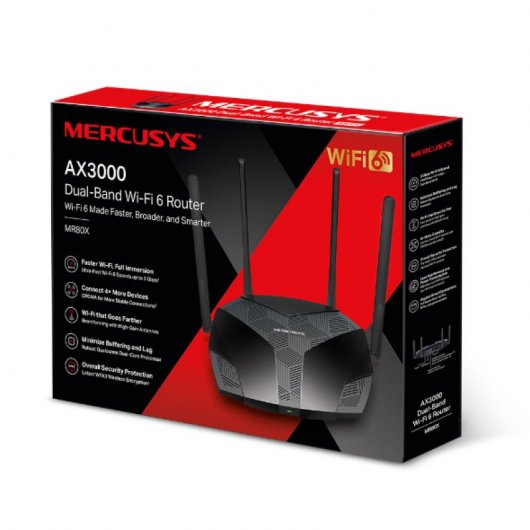 Mercusys MR80X Router Wi-Fi 6 Doble Banda AX3000