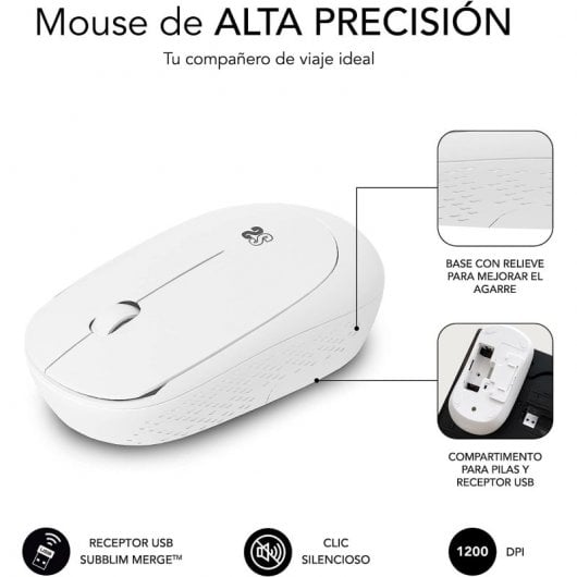Mouse wireless silenzioso Subblim Business Plus 1200 DPI bianco