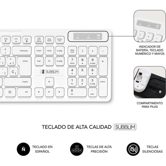 Subblim Combo Business Tastiera wireless sottile + mouse Bianco