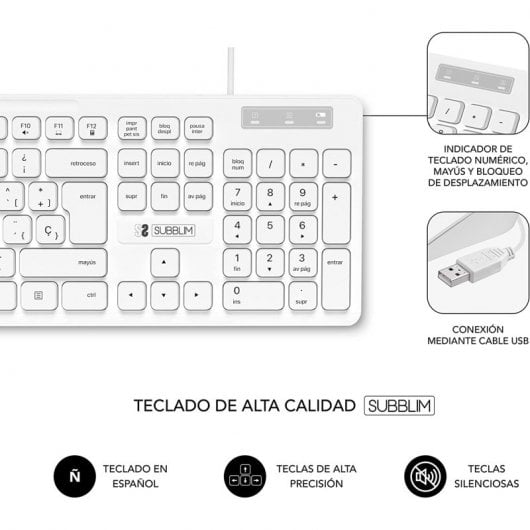 Subblim Combo Business Tastiera sottile + Mouse USB silenzioso Bianco