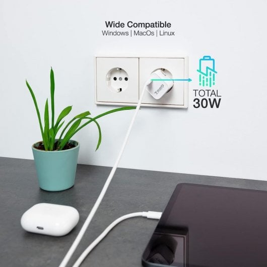 TooQ TQWC-GANPD30WT USB-C Wandladegerät 30W Weiß