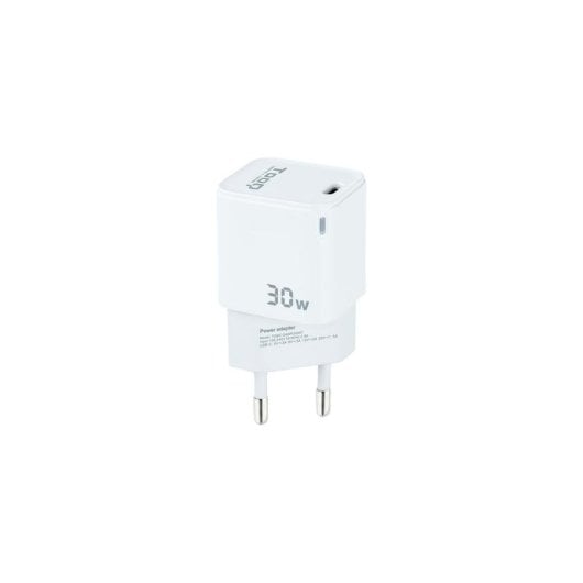 Chargeur mural TooQ TQWC-GANPD30WT USB-C 30W GaN blanc compact