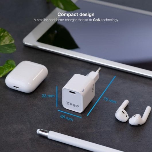 Chargeur mural TooQ TQWC-GANPD30WT USB-C 30W GaN blanc compact