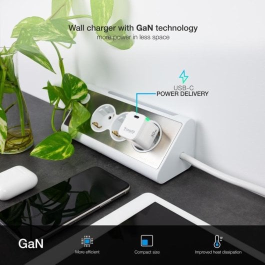 Chargeur mural TooQ TQWC-GANPD30WT USB-C 30W GaN blanc compact