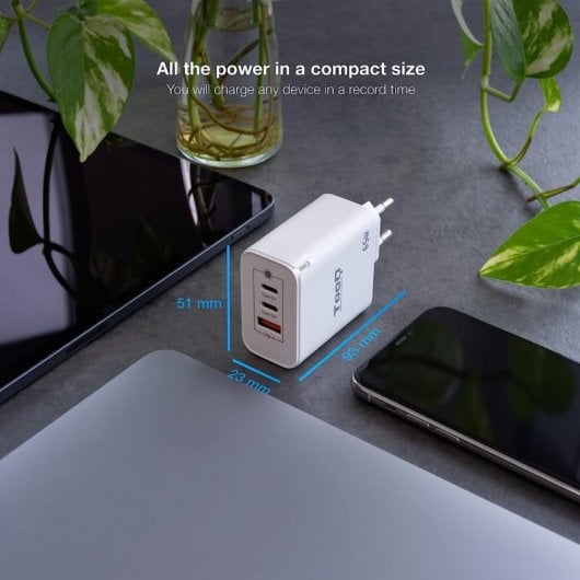 TooQ TQWC-GANQC2PD65WT Caricatore da muro 2xUSB-C/USB 2.0 65W Bianco