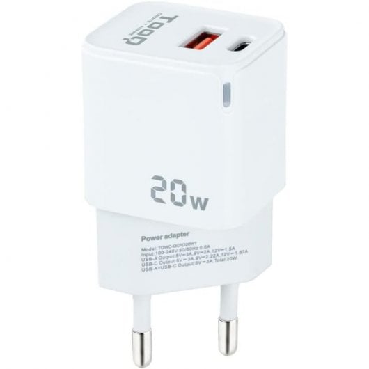TooQ TQWC-QCPD20WT Dual USB-C/USB 2.0 Wandladegerät 20 W Weiß