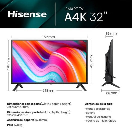 Hisense 32A4K 32" LED HD con Modo Juego y Deportes IA, Sonido DTS, Smart TV VIDAA U6