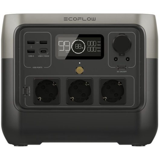 Station d’énergie EcoFlow River 2 Pro 768Wh 3 ports AC, 3 USB-A, 1 USB-C Batterie LiFePO4 Écran LCD Charge solaire App Bluetooth WiFi
