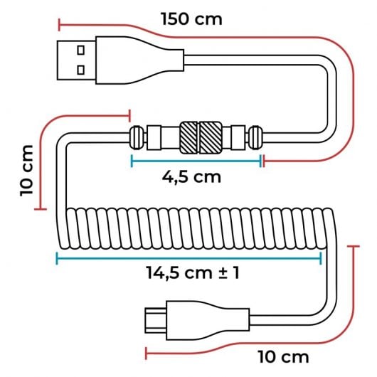 Cavo Phoenix Kioru USB-C Aviator per tastiere da gioco Nero/Rosso