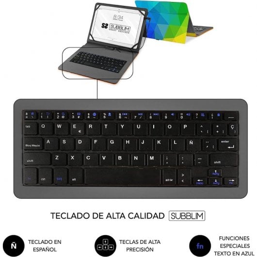 Subblim Keytab Funda Universal con Teclado Triángulos para Tablet 11.1"