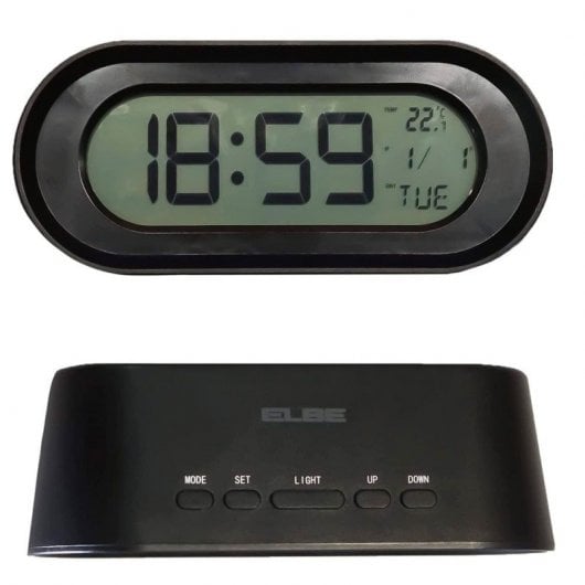 Elbe RD-700-N Wecker mit Thermometer und Kalender, Schwarz